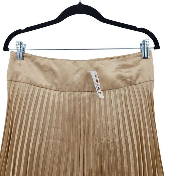 Vintage 80s Mini Skirt M Metallic Gold Satin Accordion Pleat Skater Party Glam - Picture 4 of 8